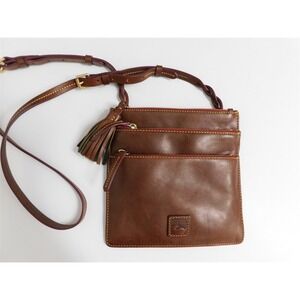 Dooney Bourke Brown Florentine Leather Triple Zip Slim Crossbody‎ Bag